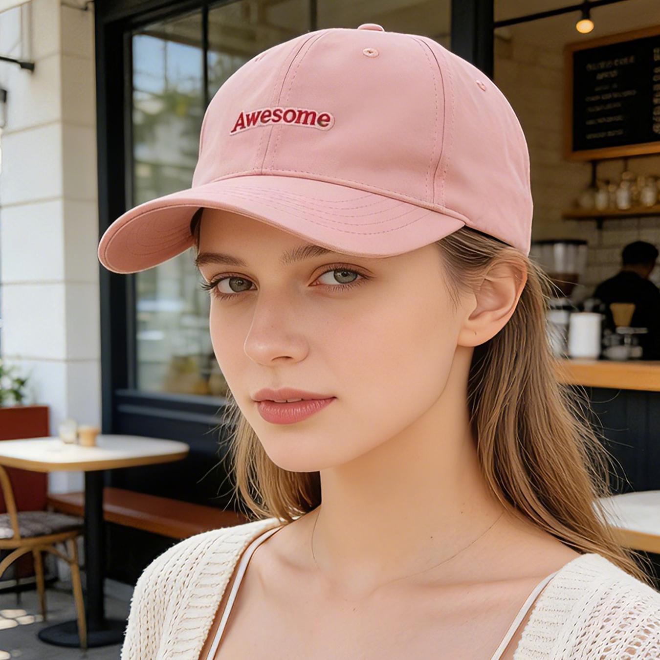 

Black Awesome Embroidered Baseball Cap, Unisex Adjustable Sports Sun Hat for Running & Outdoor Activities 54-58cm рожевий