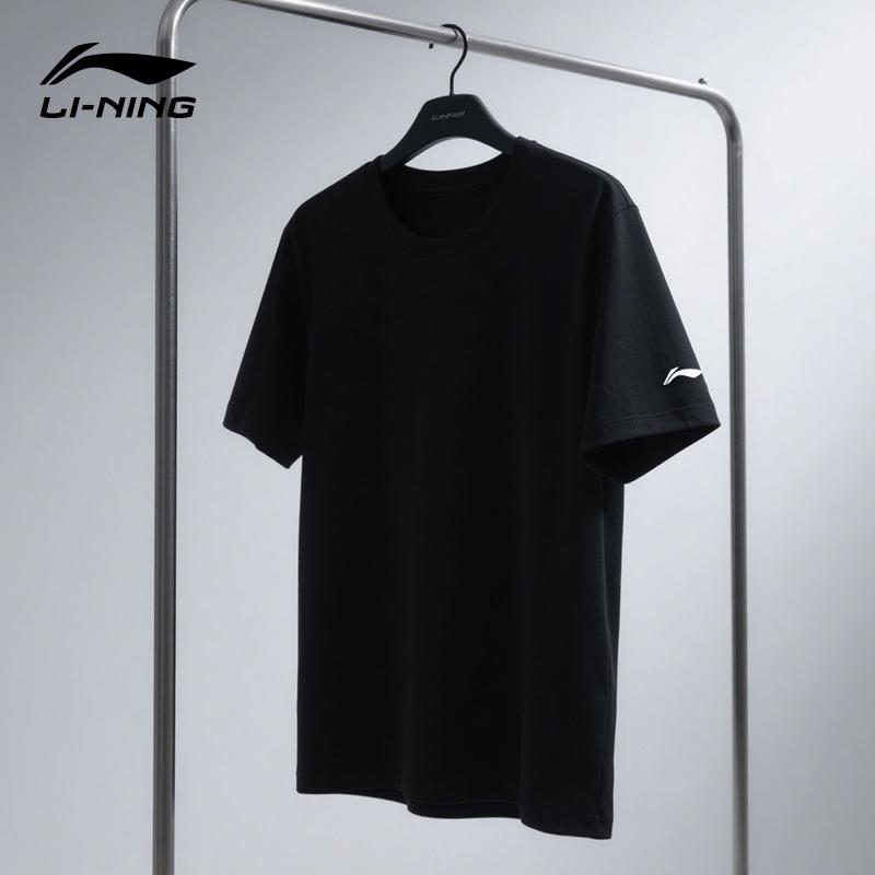 Li Ning Sports Lifestyle Series Solid Color Breathable Versatile Casual Short Sleeve T-Shirt Unisex Tops F-ATSU877-2-BK