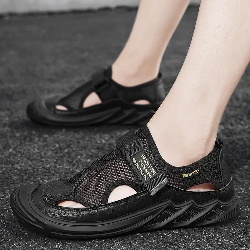 Luxury Brand Men's Shoes Luxury Designer Sneakers Black Shoes Men Tennis Outdoor Non-slip Casual Beach Shoes Men Baotou Sandals