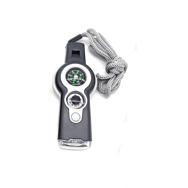 7-in-1 Multifunktionspfeife Outdoor-Kompass Thermometer LED-Licht Überlebens-Taschenlampe Rückspiegel Lupe