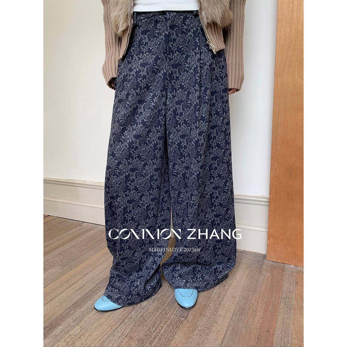

CZ ZHANG Retro High-Waisted Wide-Leg Women s Pants - Autumn/Winter Casual Floor-Length B31872 Small темно-синий