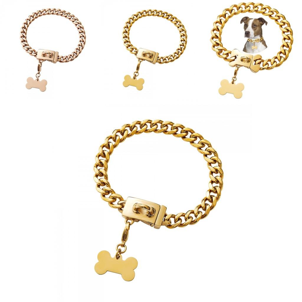 Pet Dog Chain Collar With Bone Tag Titanium Steel For Daily Use