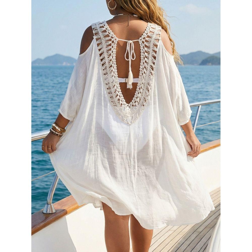 Backless Summer Sunscreen Smock V Neck Beachwear Shirt Fashion Bikini Cover-Ups  for Women