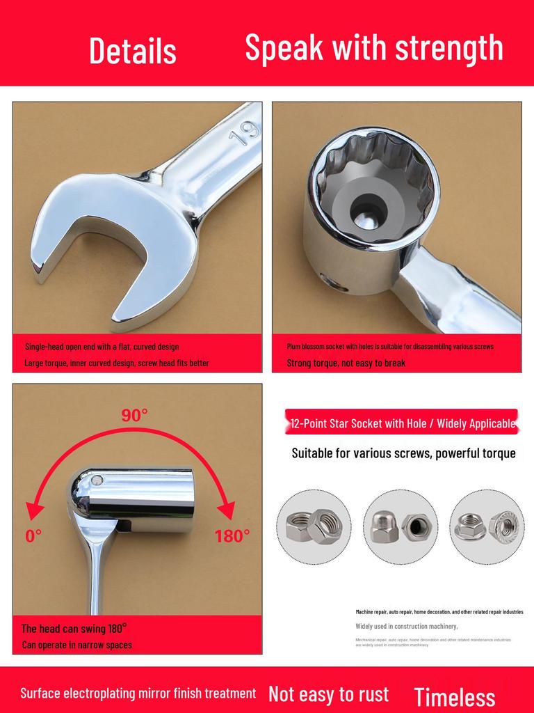 Dual-Use Ratchet Wrench 8-22mm: Double-Ended, Open-End & Socket Auto Repair Tool