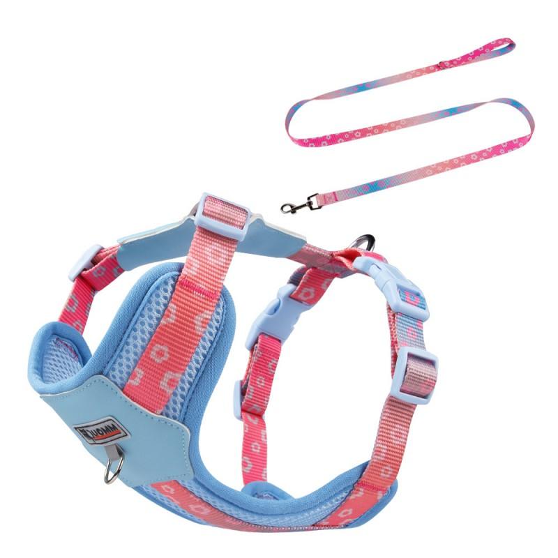 Adjustable Dog Harness Small Medium Breeds Color Block Design Comfortable Chest Vest With Leash XS To L Sizes