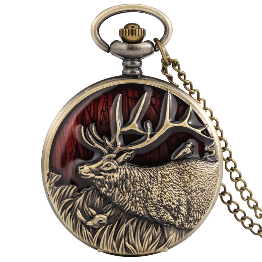 

Bronze Crane/Elk/Elephant Animal Quartz Pocket Watch Round Dial Pocket Necklace Pendant Sweater Chain Pocket Clock for Men Women оленевий