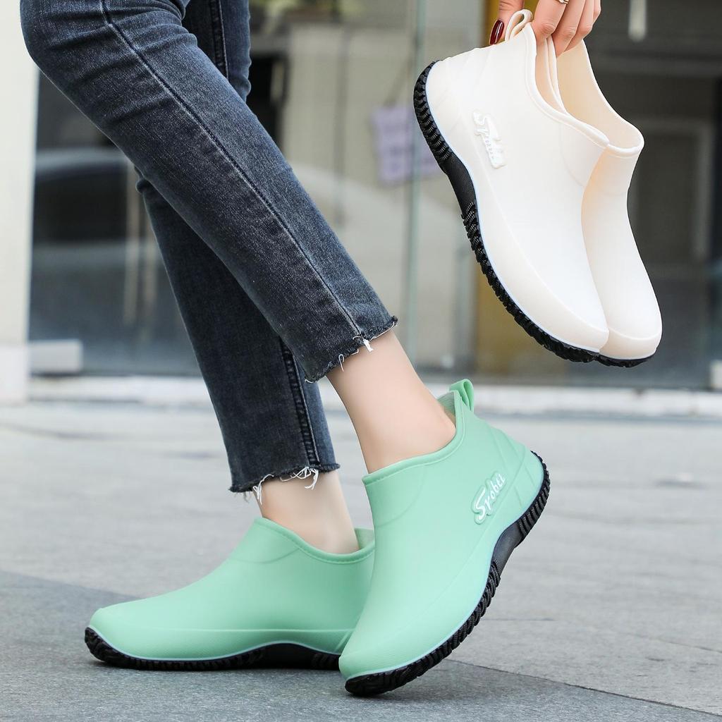Women's Korean Style Non-slip Cotton Rain Boots - Short, Waterproof, Low-top, Fashionable with Thick Sole