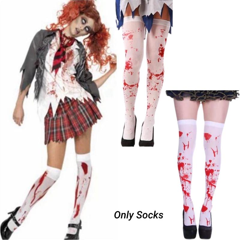 Halloweenowe Krwawe Pończochy Na Imprezę Kostiumową Pielęgniarka Zombie Krwawe Jedwabne Pończochy