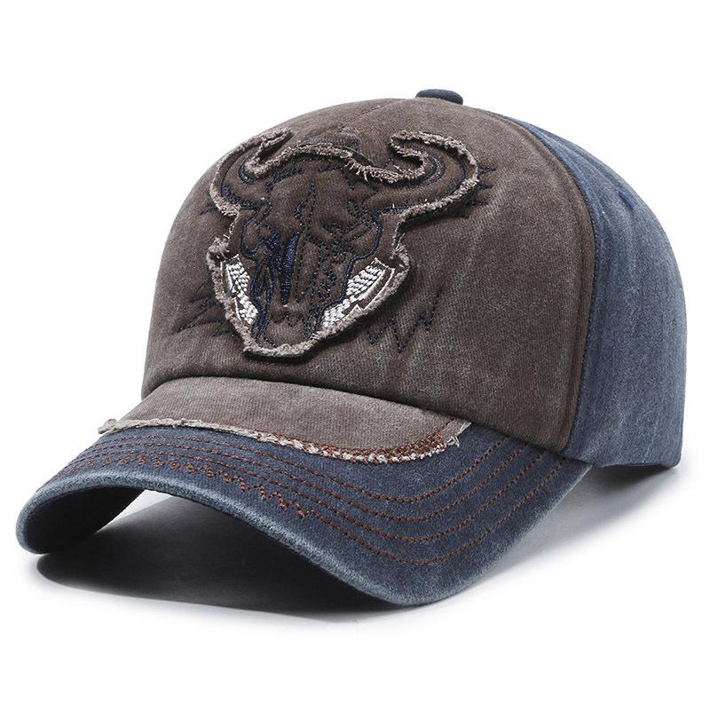 Washed Cloth Cow Head Baseball Cap Color Matching Versatile Denim Cap Casual Sunshade Sun Protection Hat