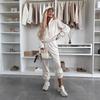 1116 European and American New Casual Fashion Women's Clothing Solid Color Long-sleeved Zipper Sweater Elastic Trousers Two Sets
