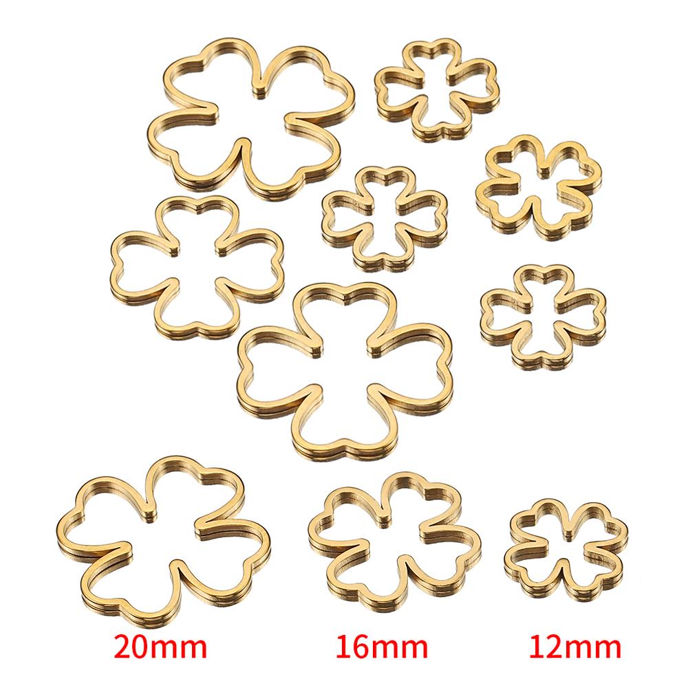 20pcs Flowers Stainless Steel Pendants Gold Color Four Leaf Clover Charms Hollow Bezels for Resin Frame Mold Jewelry Making DIY