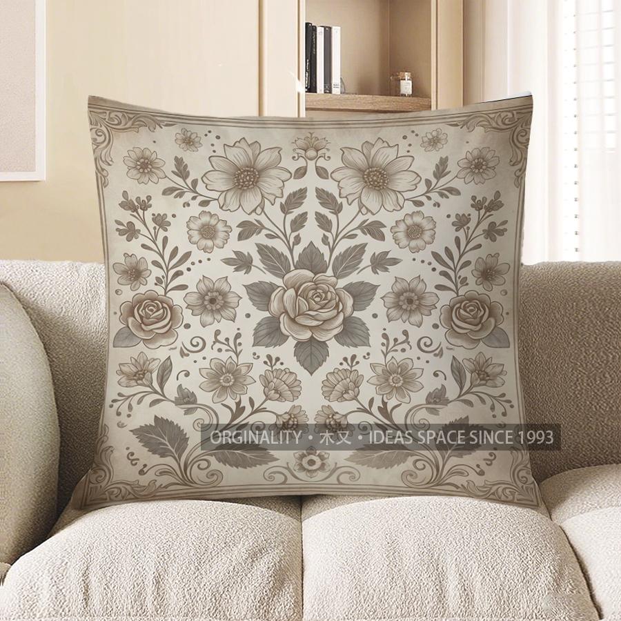 2D Floral Patterned Decorative Cushion Covers For Sofa Pattern Cushion Cover Suitable For Sofa Bedroom Car Pillow Cover