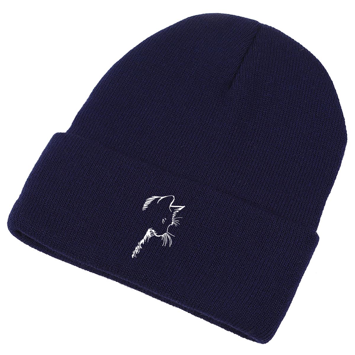 

Lovely Cat Print Winter Hats Knit Hat Beanie Winter Hats for Women Simple Fit Knitted Cap Beanie Perfect For Urban Style темно-синього кольору