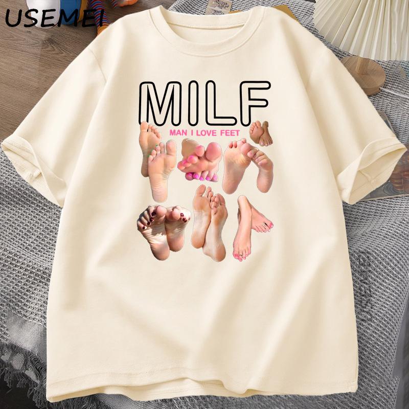 MilF Man I Love Fees Funny pattern T-shirt Men Round Neck 100% cotton T-shirt Harajuku Streetwear