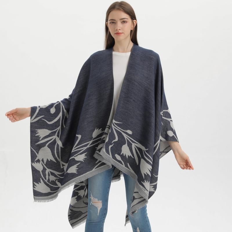 Retro Double-sided Split Shawl Can Be Worn In All Seasons, Women's Imitation Cashmere Fringed Cape Cardigan, Air-conditioned Room with Blanket