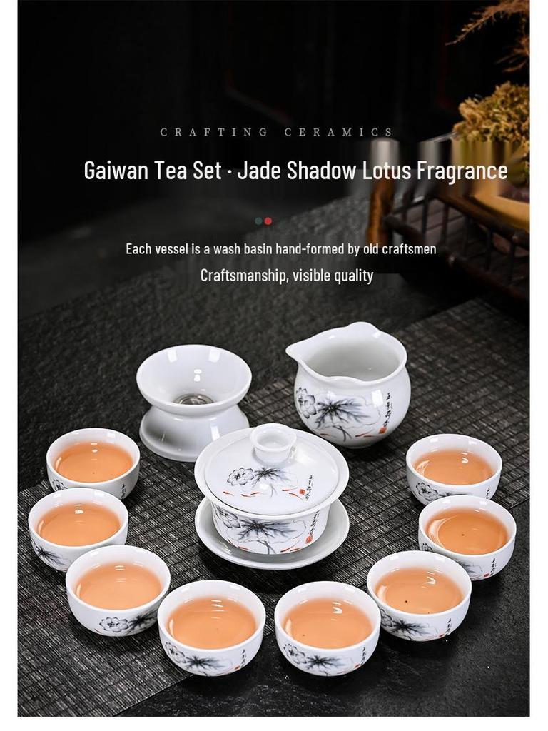 White Porcelain Kung Fu Tea Set with Blue and White Cups & Gaiwan - Ideal for Company Events and Promotional Gifts.