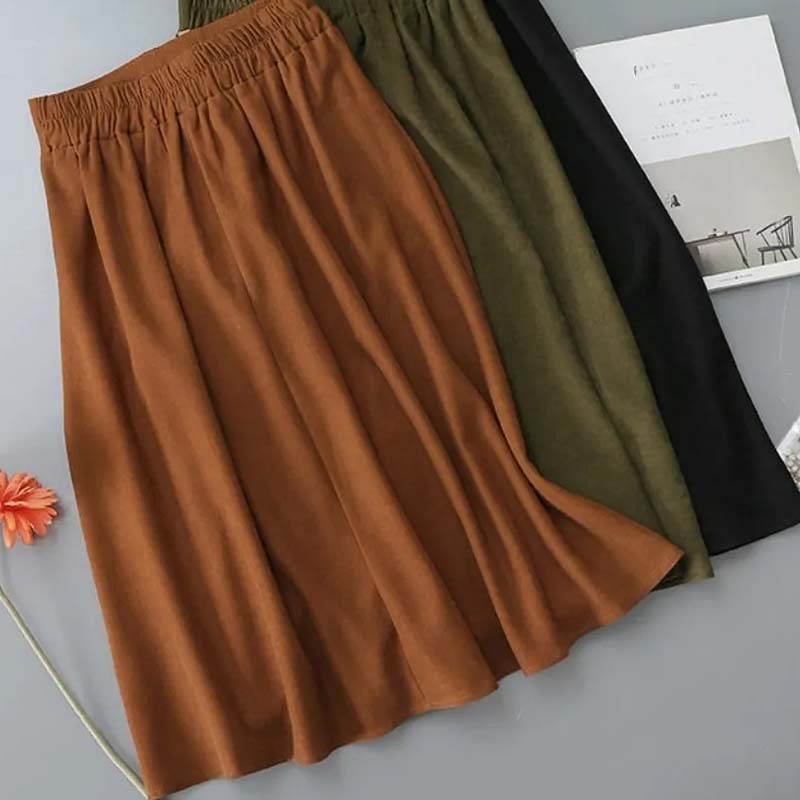 Falda Vintage de Línea A de Cintura Alta para Mujer Cintura Elástica con Cordones Falda Midi Plisada Primavera y Otoño