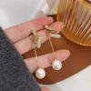 Explosive Light Luxury Diamond-encrusted Long Tassel Linen Gray Pearl Earrings Design Sense Earrings Premium Ears
