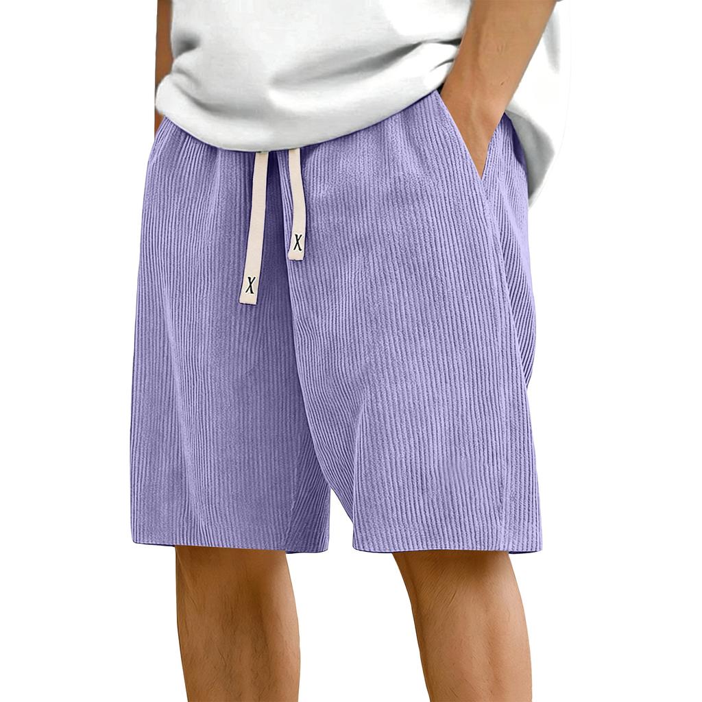 Men's Corduroy Casual Shorts Elastic Waistband Drawstring Outdoor Sports Shorts Lightweight Breathable Fabric Relaxed Fit