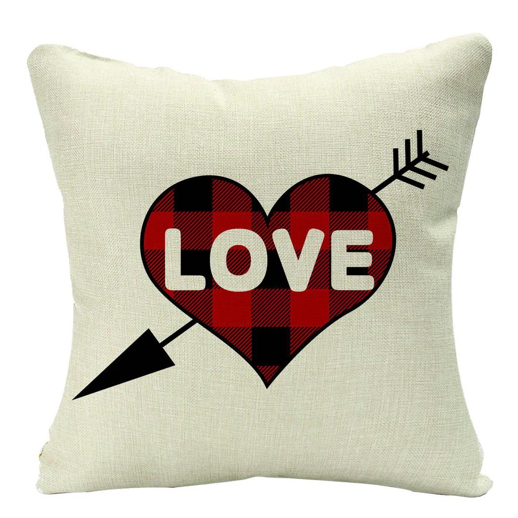 Plaid Valentine's Day Theme Linen Pillow Cover Home Sofa Pillow Cushion Hair Cover