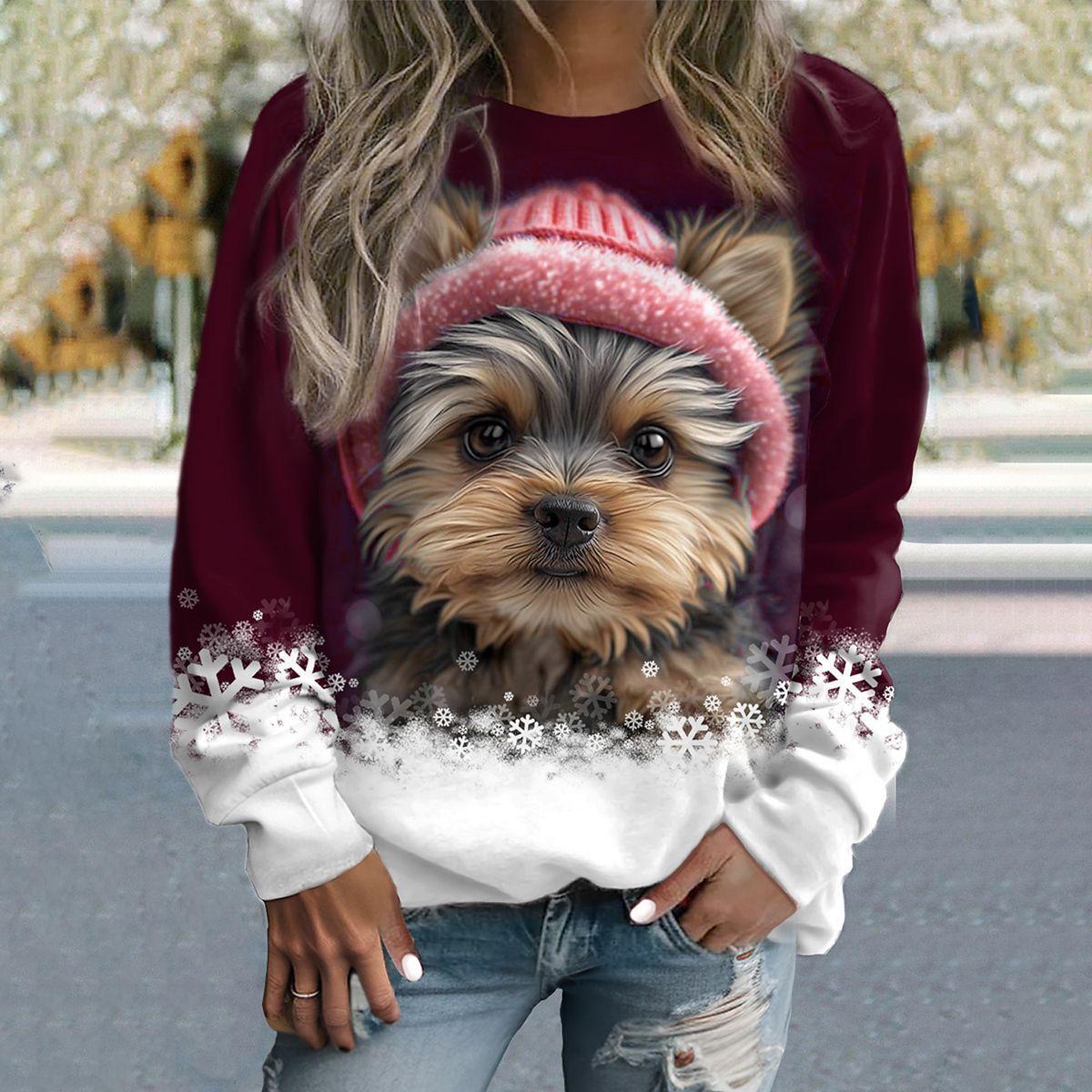 

Autumn 3D Snowflake Dog Printed Hoodies Fashionable Casual Sports Long Sleeved Women s Hoodies 6XL