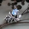 Popular Vintage Dragonfly Lotus Ring with Topaz In Thai Silver