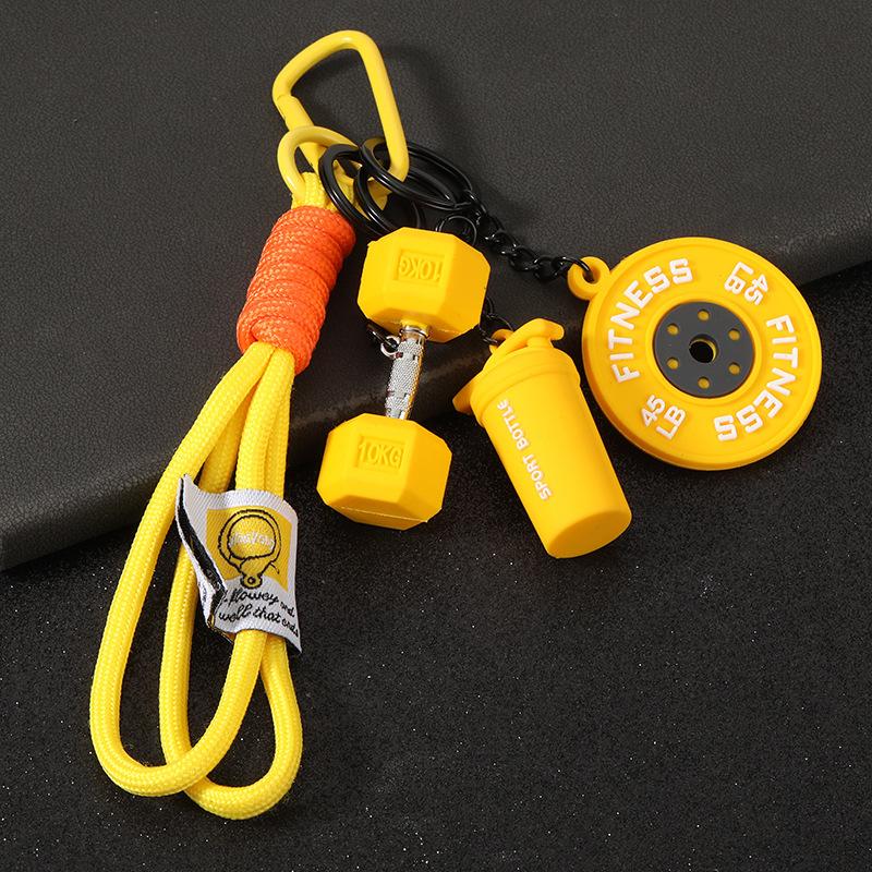 Gym Keychain Set Dumbbell Water Bottle Kettlebell Charm Keyring With Braided Rope For Workout Enthusiasts Bag Accessory