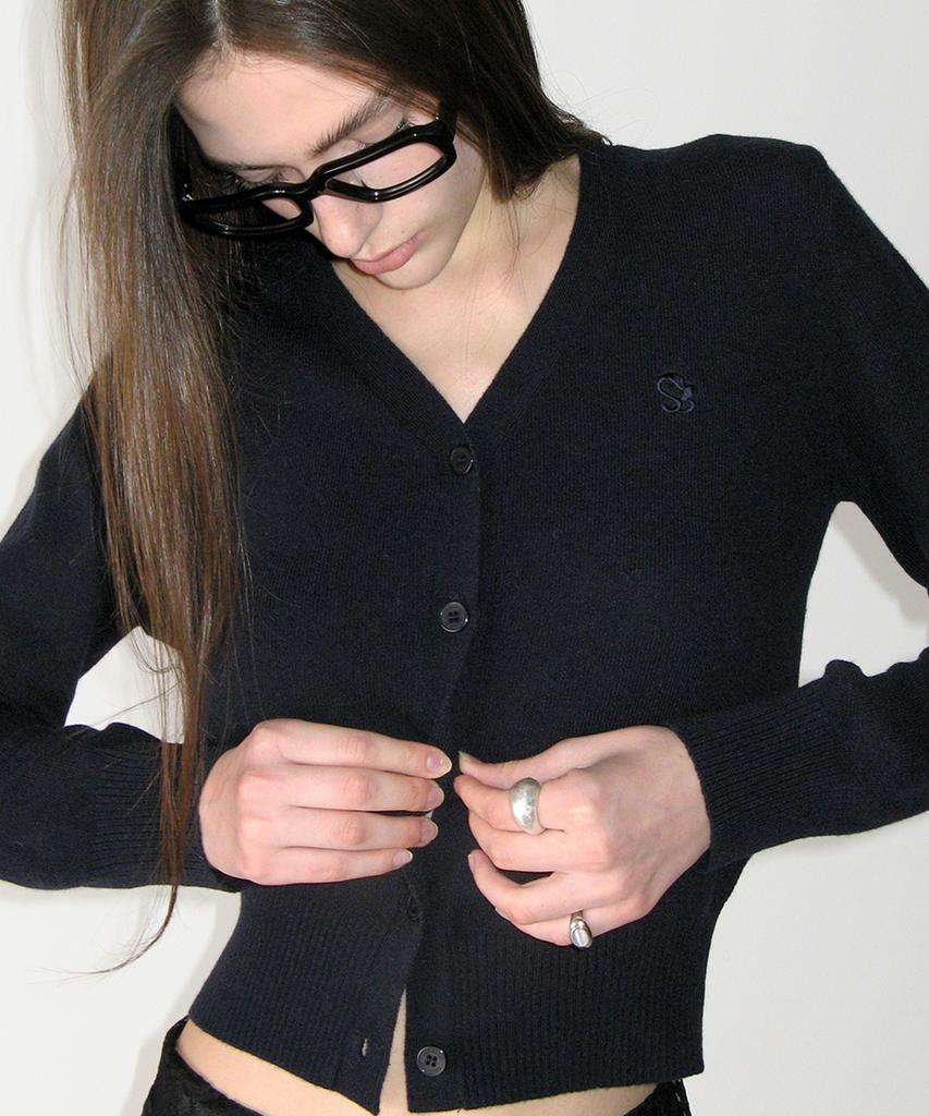 SUNBURNPROJECT Cashmere Basic V-Neck Cardigan, Navy
