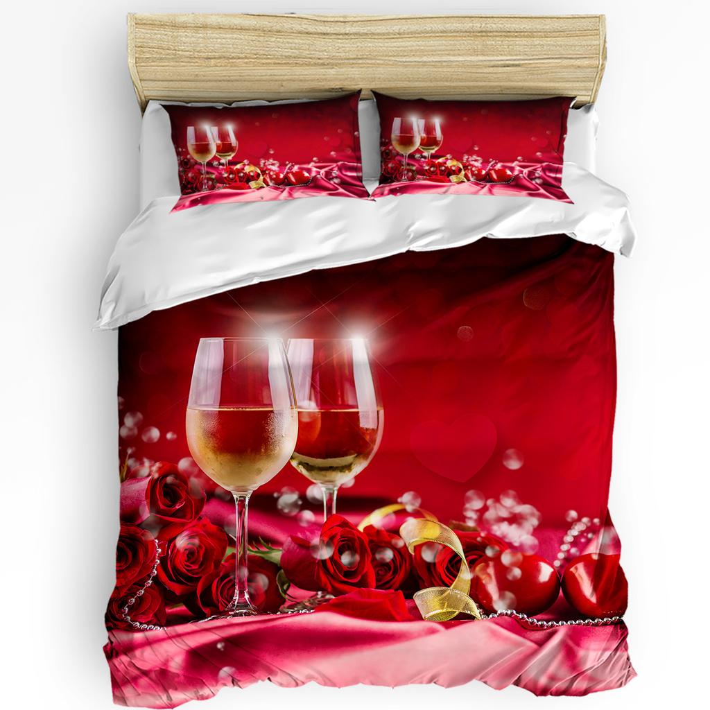 3Pcs Bedding Collection Tulips Red Flower Home Textile Duvet Cover Pillow Case Boy Kid Teen Girl Bedding Covers Collection