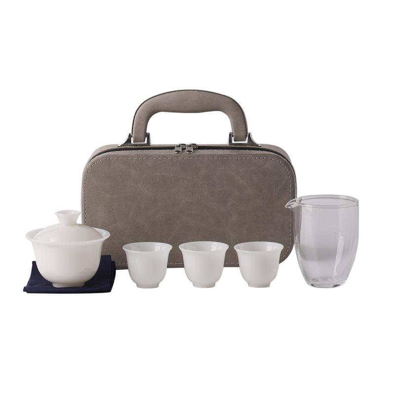 New High-grade Ice Jade Porcelain Portable Travel Tea Set with Gifts, Company Business Event Gifts