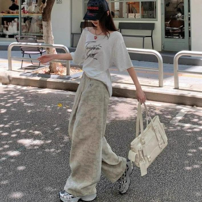 Tie-dyed Straight Jeans Women Autumn High-waisted Big Yards Hundred Yards with Thin Loose Wide Leg Trousers Jeans for Women Long Denim Pants