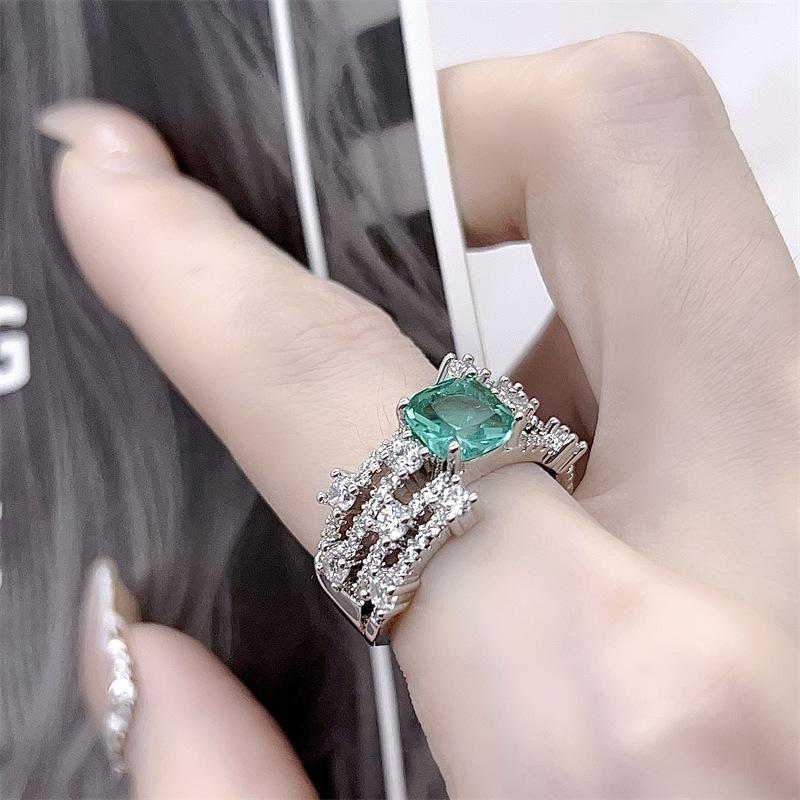 Emerald Stripe Open Ring for Women - Retro, Versatile, Luxurious Adjustable Open