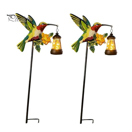 Decorative Solar Garden Stakes Kingfisher Stake Light, Metal Bird Yard Art with Hanging Lantern, Auto-On Landscape Lighting for Lawns LED Waterproof