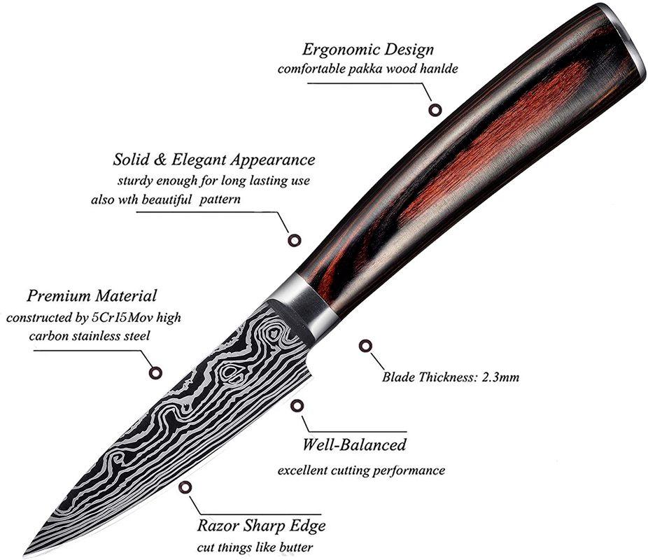 Steak Knives Set of 6 Inch Non Serrated Razor-Sharp Durable Dinner Knives with Stainless Steel Damascus Pattern Rust Resistant & Easy To Maintain