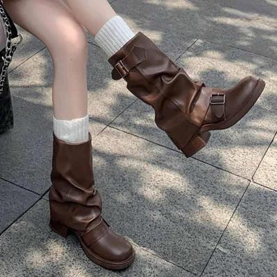 Winter New Woman Biker Boots Fashion Round Toe Ladies Elegant Pipe Short Boots Shoes Thick Bottom Women's Footwear