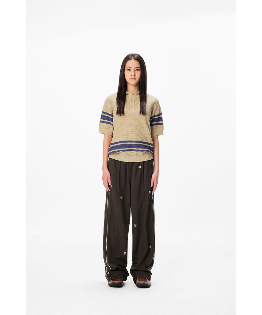 Sun Love Border Crochet Knit Polo Beige