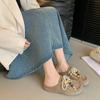 Fashion Women's Flat Shoes Cover Toe Slingback Lace-up String Bead One Kick Increased Internal Slippers All-match RetroSuede Women Shoes