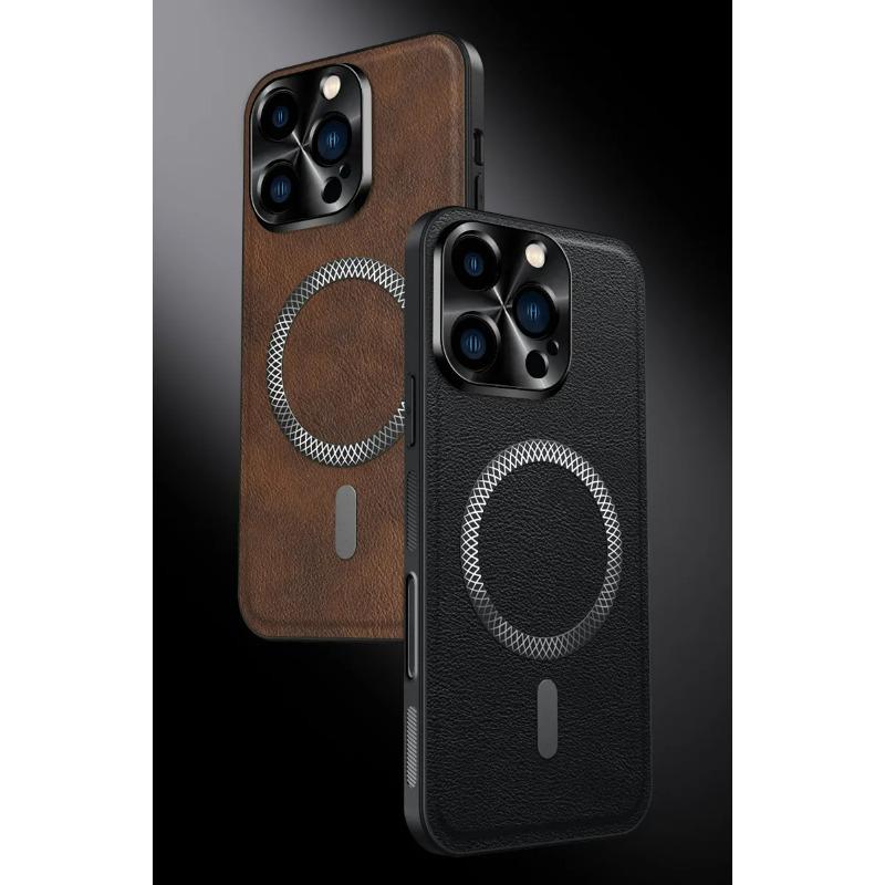 Retro Leather Magnetic Phone Case For iPhone 17 16 11 12 13 14 15 Pro Max Plus Business Camera Protection Shockproof Thin Cover