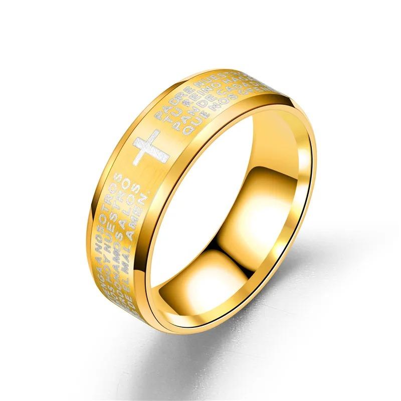 Fashion Men's Stainless Steel Bible Verse Jesus Cross Rings For Men Christian Cross Religious Ring Men Amulet  Wholesale