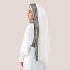 Premium Lace Jersey Hijab Scarf For Women Muslim Embroidered Flowers Hijabs Long Shawl Wraps Headband Scarves Muffler 170*60Cm