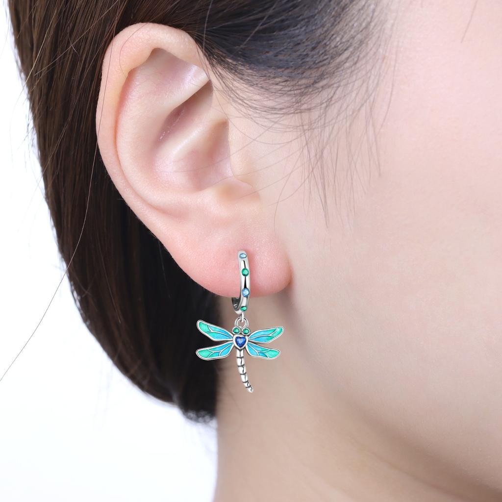 S925 Silver Zirconia Butterfly Gradient Dragonfly Earrings for Women Birthday Party Gift