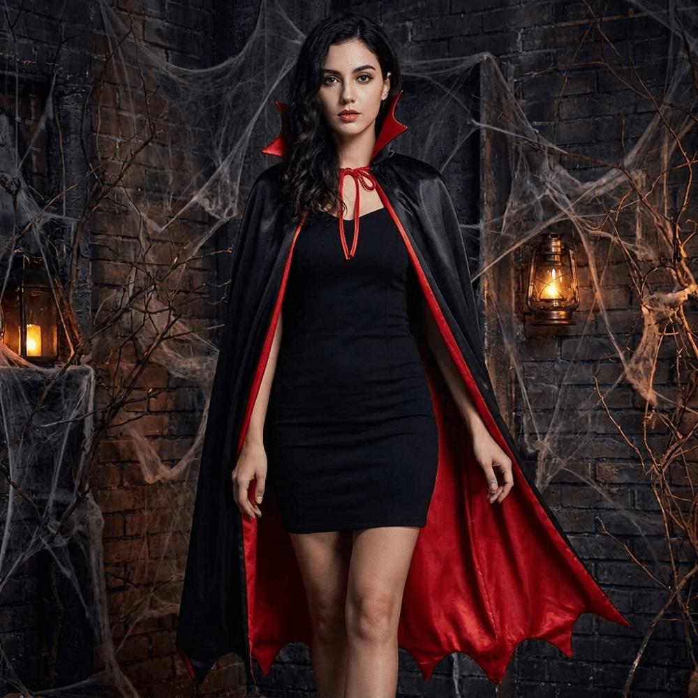 Washable Durable Gothic Costume Cape Stand-up Collar Witch Cape Halloween Hooded Cloak Ladies