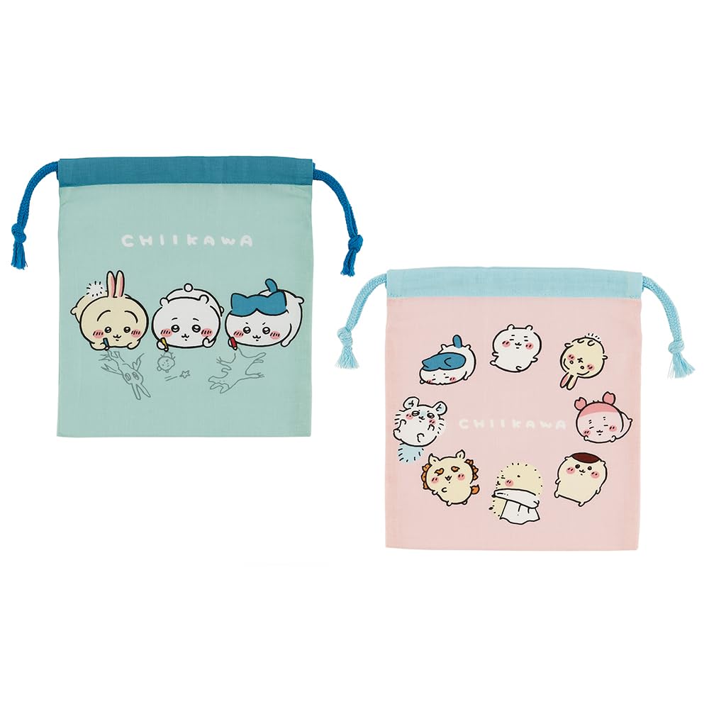 Skater Gusseted Lunch Drawstring Set of Chiikawa KB64WN-A Bags, 2,