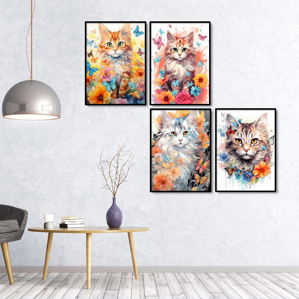 JISHSHAY Diamond Art Set of Cat Bead Advanced 5D Diamond Flower Diamond Beginner Diamond Popular Craft Wall Art 4, 30x40cm, Art, Art, Painting, Art,