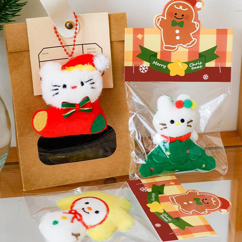 Cute Kitty Plush Keychain Christmas Tree Shaped Cartoon Plush Doll Backpack Hanging Chain Detachable Keychain Christmas Kid Gift
