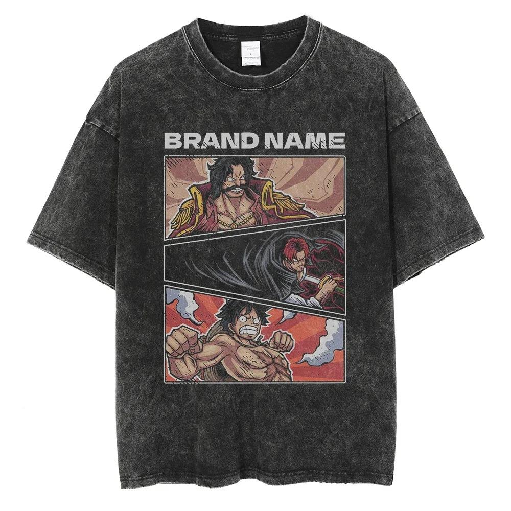 One Piece Monkey D. Luffy Conqueror's Haki Vintage Washed Anime Print Oversized T-Shirt | Unisex Streetwear Top
