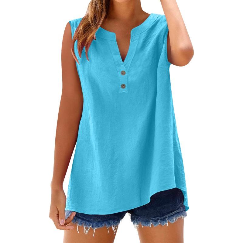 Women's Shirt Summer Fashion Casual Button Loose Sleeveless Bamboo Cotton Top Women's Wear