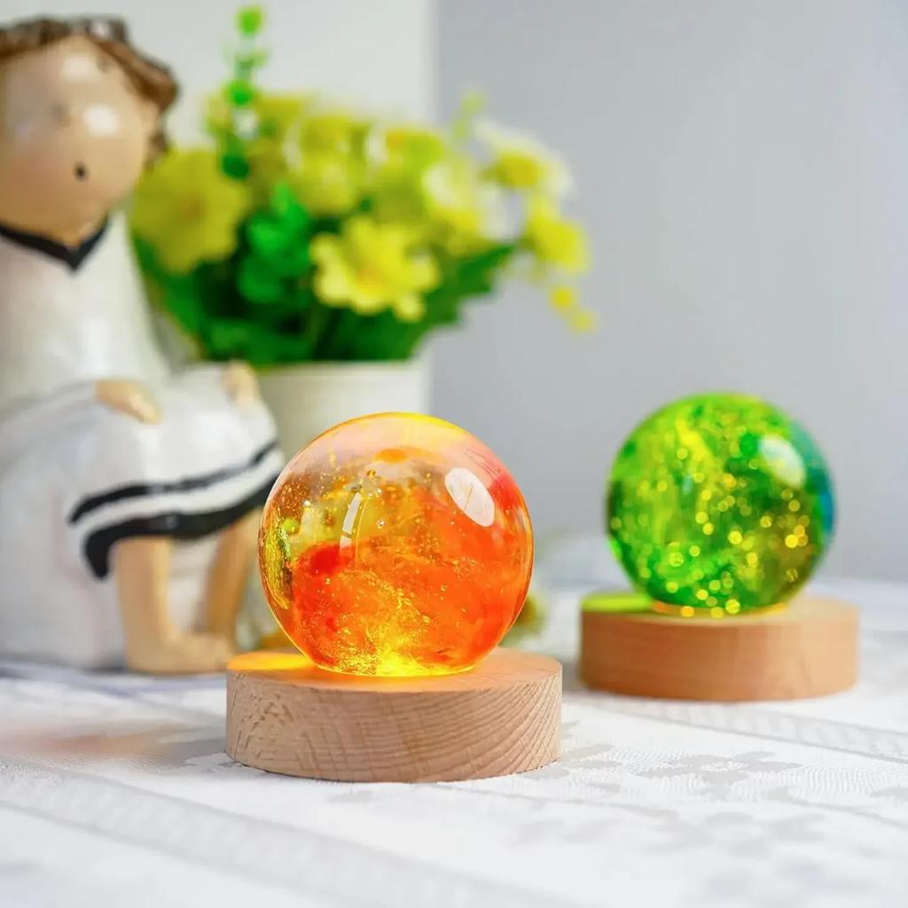 5/8cm Wooden LED Display Base Light Luminous USB Lamp Holder for Crystal Ball Glass Resin Art Ornament Stand Decor Kids Gifts