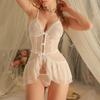 Lace Patchwork Mesh Bridal Cardigan and Thong Lingerie Set