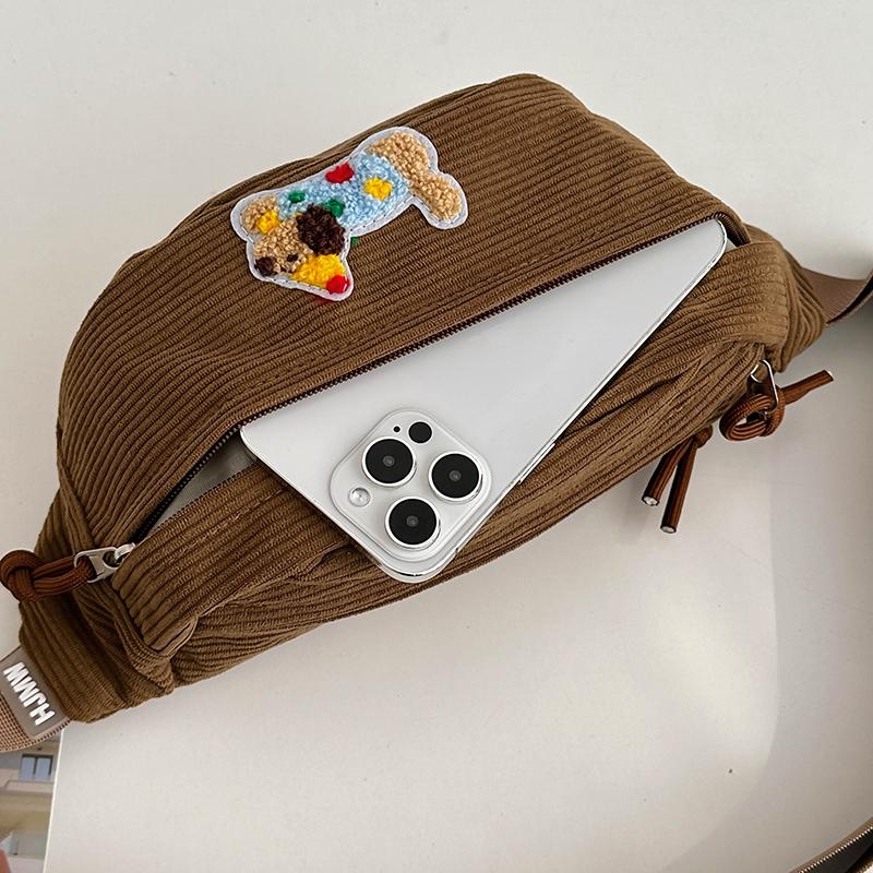Corduroy Chest Bag Women's Cartoon Sports Waist Bag Crossbody Bag